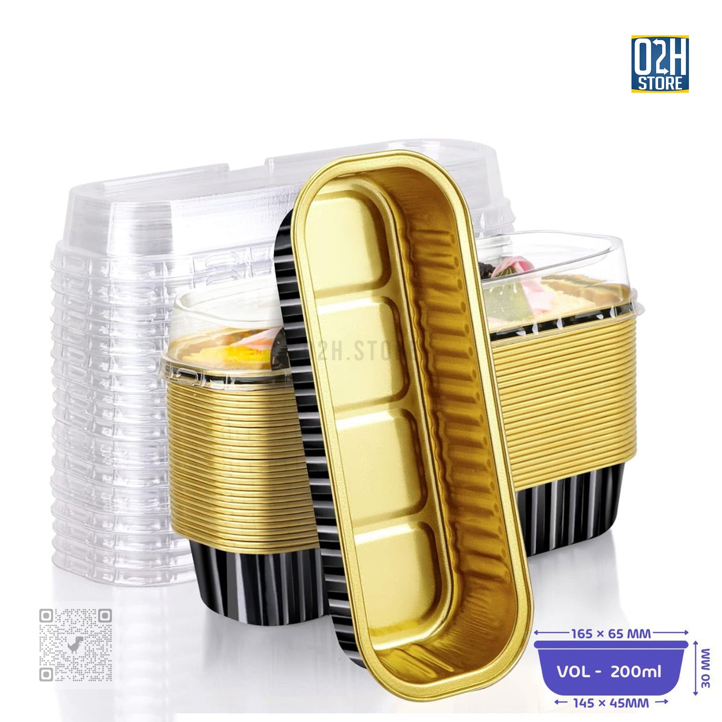 200 ml Boat-Shaped Black Base Aluminium Containers with Lid