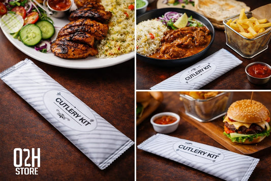 O2H Premium Wooden Cutlery Combo Pouch – 160mm Spoon, Fork & Tissue