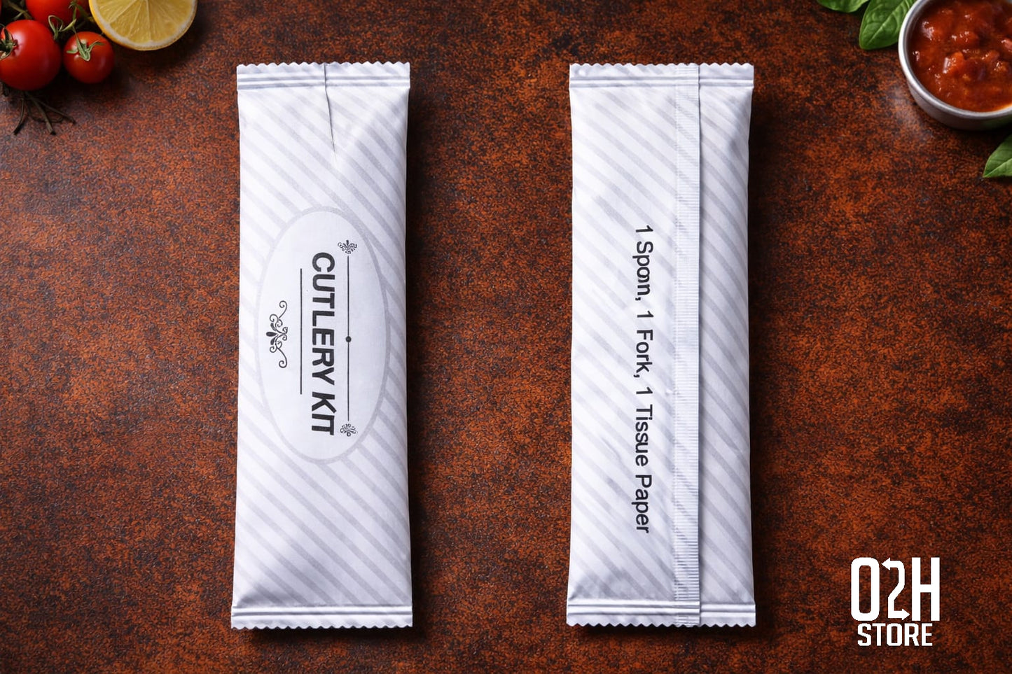 O2H Premium Wooden Cutlery Combo Pouch – 160mm Spoon, Fork & Tissue