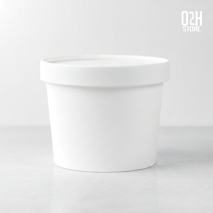 (400 ml) Premium white paper container with lid - leak proof