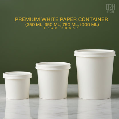 (400 ml) Premium white paper container with lid - leak proof